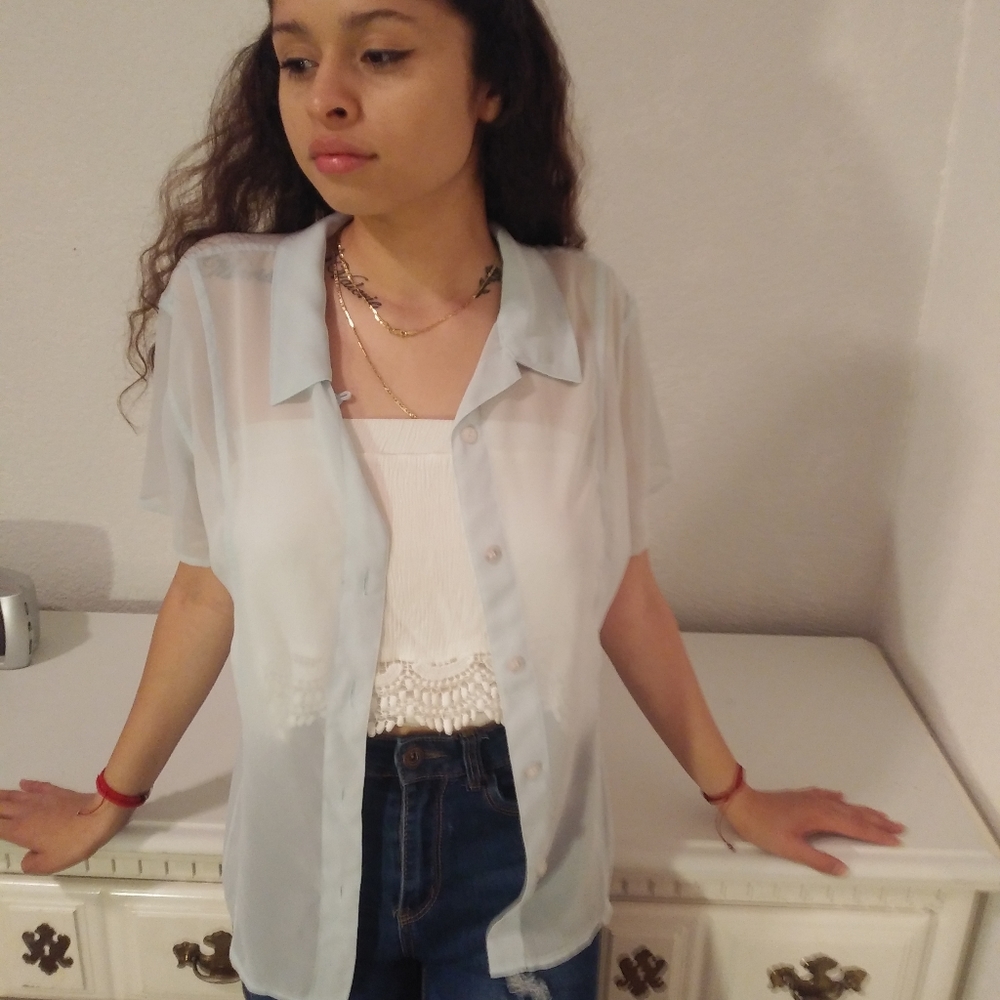 Button on sheer shirt